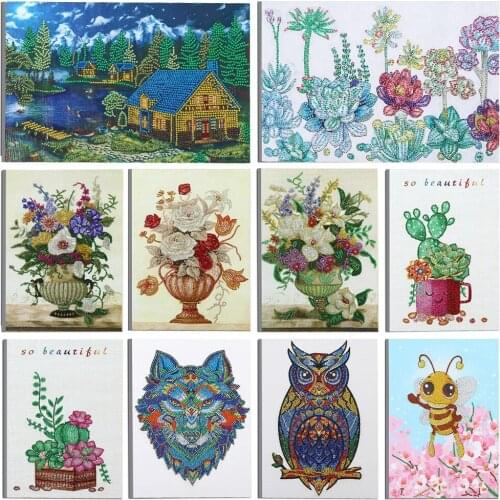 5D DIY Art Diamond Painting Flower Pot with Animal Pattern Diamond Mosaic Full Embroidery Cross Stitch Home Decoration Gift