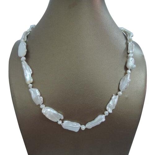 Free shipping BIWA baroque pearl shape necklace 100% NATURE FRESHWATER Baroque PEARL NECKLACE-nice pearl clasp