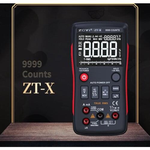 ZOYI ZT-X Digital Multimeter Auto Range AC/DC Voltmeter Ammeter 9999 Counts NCV Hold LCD Backlight Display True RMS