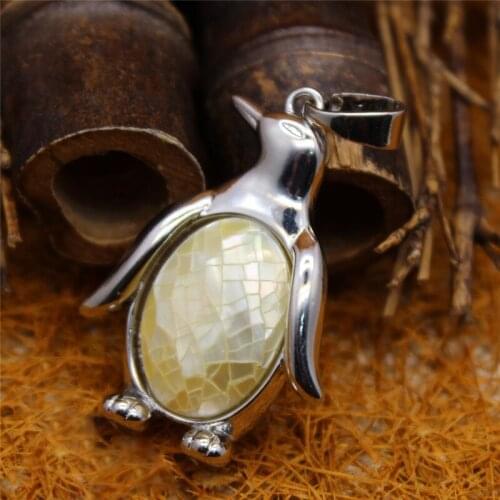 DoreenBeads Abalone Shell Pendants Zinc Alloy(Lead Nickel Safe) Silver Color Penguin Animal Multicolor 34mm x 24mm, 1 Piece