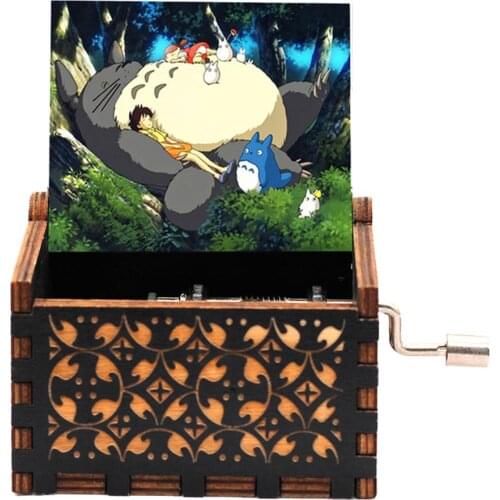 Dropshipping Wooden Hand Crank Music Box Totoro and Black Happy Halloween Christmas Valentines Birthday Party New Years Gift