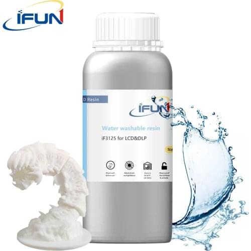 IFUN Water-Washable Resin Toughness ABS-Like for 405nm LCD 3D Printer Photopolymer Resin White 500g Liquid Printing Material