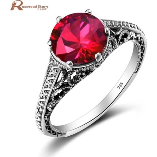 Created Ruby Stone Austrian Crystal Ring Fashion Jewelry Bijoux Bagues Femme Luxury Real 925 Silver Cocktail Ring Women Party