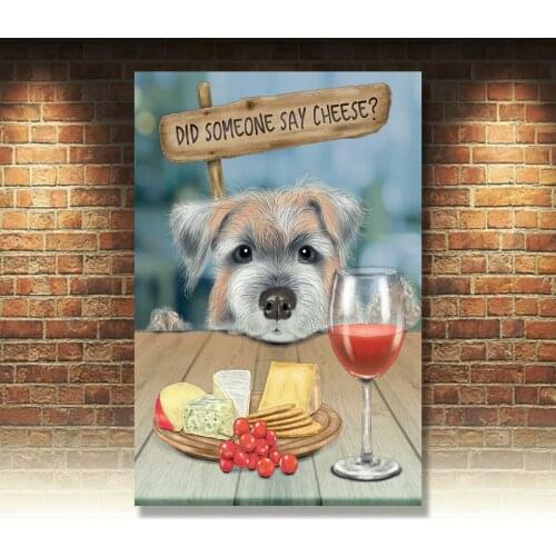 Someone Say Cheese? Wine Terrier Dog Home Kitchen Large Metal/Steel Wall Sign