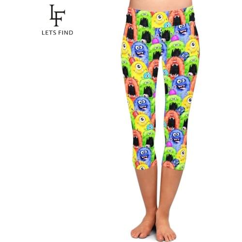 LETSFIND High Quaility 3D Funny Monster Milk Silk Printing Women Capri Leggings Fashion High Waist Plus Size Fitness Leggings