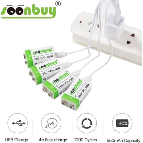 9V 6F22 550mAh li-ion Rechargeable battery Micro USB Batteries 9 v lithium for Multimeter Microphone Toy Remote Control KTV