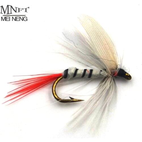 MNFT 10PCS 10# White Red Butt May Fly Trout Nymph Flies WHITE MILLER Zebra Fly Fishing Dry Hook Flies Lures