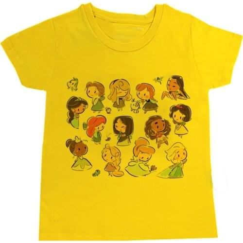 Fashion Princess Girl Clothes Casual Girl Tops Little Girl Yellow T Shirt Girl Round Neck Short Sleeve Design Cute Kids T Shirt