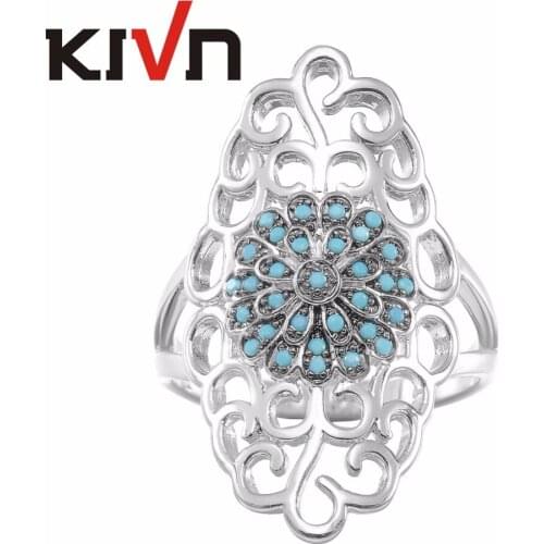 KIVN Fashion Jewelry Indian Flower Filigree Pave Cubic Zirconia Antique Vintage Womens Bridal Engagagement Rings Birthday Gifts
