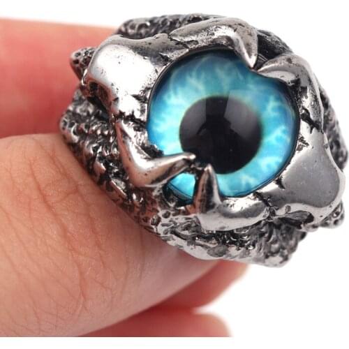 Blue eyeball Mens Ring Jewelry Metal retro devil eyeball Party Punk