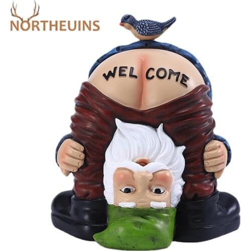 NORTHEUINS 18cm Resin Inverted Welcome Dwarf Figurines Decor Courtyard Garden Decoration Statues Sculptures Decorative Figures