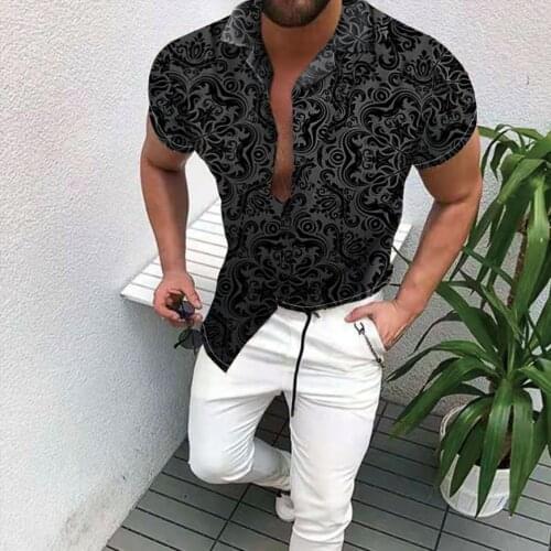 NEW Men Hawaiian Printing 2021 Summer Short Sleeve Button Shirt Beach Streetwear Casual Mens Leisure TOP NCERUN M-3XL