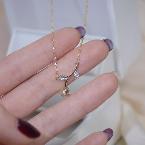 14k Real Gold New Design Romantic Exquisite High End Rose Necklace CZ Shiny Zircon Ladies Wedding Banquet Matching Pendant