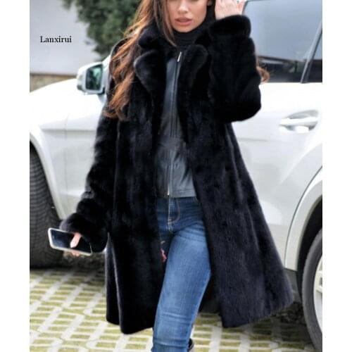 Autumn winter new mink coat imitation fur coat long warm winter windbreaker Europe and the United States code S-4XL