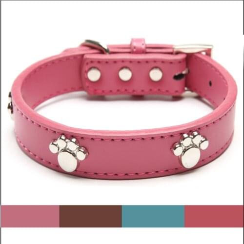 Real Leather Paw Cut Puppy Collars Adjustable Necklace Studs Pet Cat Dog Collars for small dog Medium and Large Pet