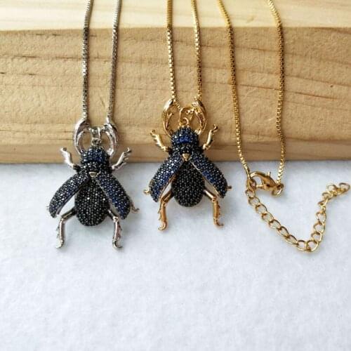 6 Pieces Micro Pave navy CZ zircon Lucanidae Insect charm Pendant Jewelry Findings DIY necklace for Women NK361