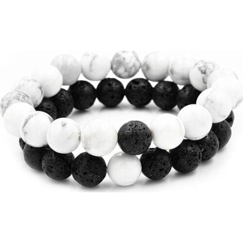Couples distance bracelet lava bead anniversary gift black and white matching daily gift all year round