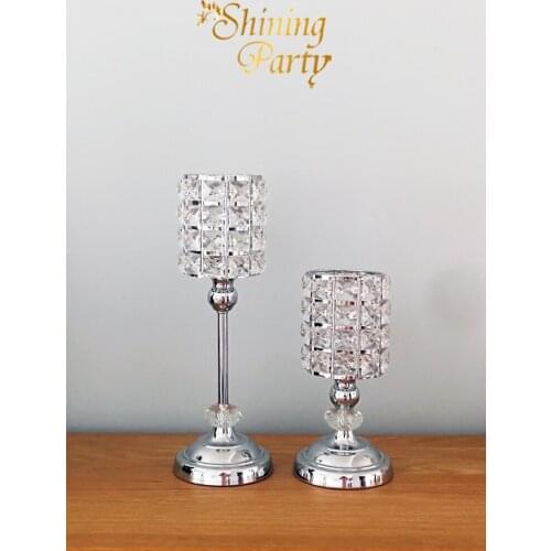 K9 Crystal Cylinder Candle Holder, Silver Ornament Candlestick, Wedding Centerpiece Home Wedding Party Christmas Decoration