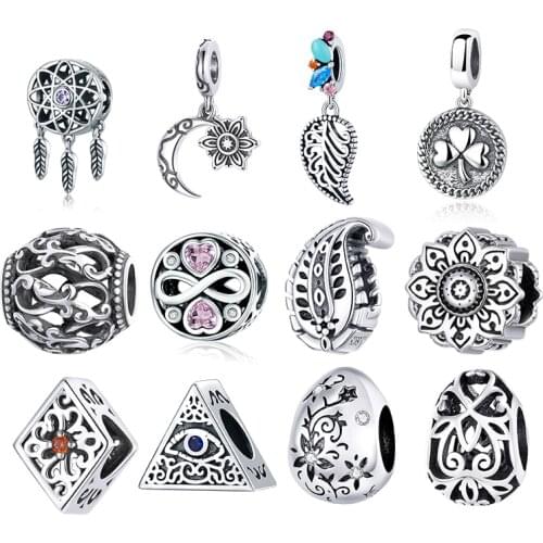 WOSTU Authentic 925 Sterling Silver Hot Sale Retro Style Charms Pendant Fit Bracelet Women Party Fashion DIY Jewelry Gift Making