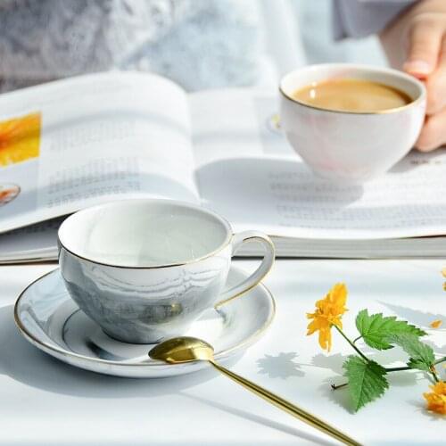 Simple Marble Ceramic Coffee Cups and Saucers European Style Phnom Penh Pink Female Tea Cup British-Style Tea Cup Set
