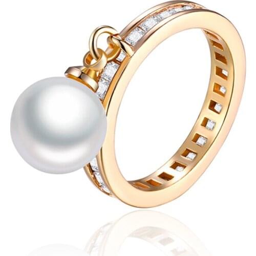 Luxury Design Cubic Zirconia Pearl Rings for Women Girls Gold Gem Wild Wedding Band Rings Cocktail Party Creative Jewelry