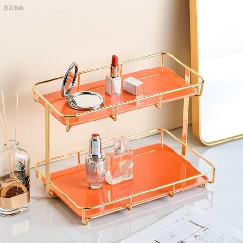 Nordic Bathroom Shelf Bathroom Toilet Vanity Cosmetic Storage Rack Double Tray Bathroom Accessories Home Bedroom Shelf