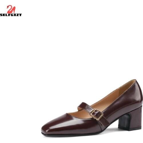 SKLFGXZY 2021 European Ms. Dress Shoes Women Genuine Leather Cowhide Womens Shoes Professional Wedding Party Shoes Mary Janes