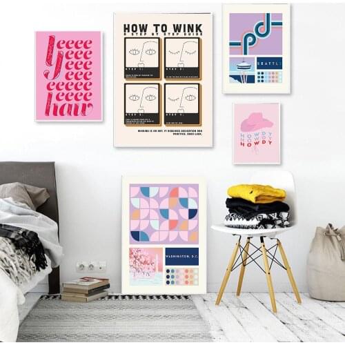 Vibes Abstract Art Pink Quote Poster Print London Groovy Retro Cowboy Moon Landscape Canvas Painting Kid Living Room Home Decor