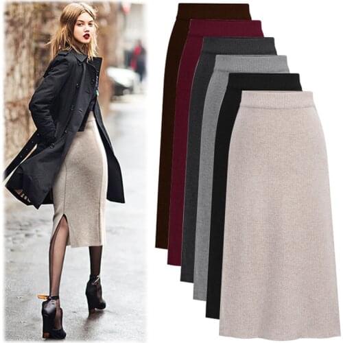 Back Slit Bodycon Elegant Plus Size Pencil Skirts for Women 5xl 6xl Autumn Winter Formal Knitted Skirt High Waist Pencil Skirt