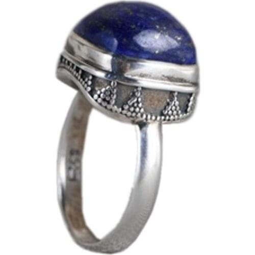 The golden deer wholesale jewelry line S925 pure silver ring new Thai silver process inlay lapis lazuli