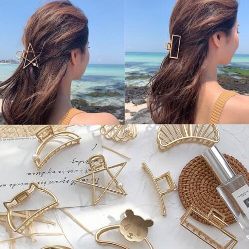 Korean Women Elegant Gold Geometric Simple Metal Hair Claw Sweet Hairpins Headband Hair Clips Barrettes Fashion Hair Accessories