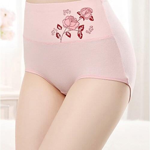 Women Flower Printed High Waist Panties Breathable Postpartum Abdomen Female Cotton High Waist Briefs Plus Size