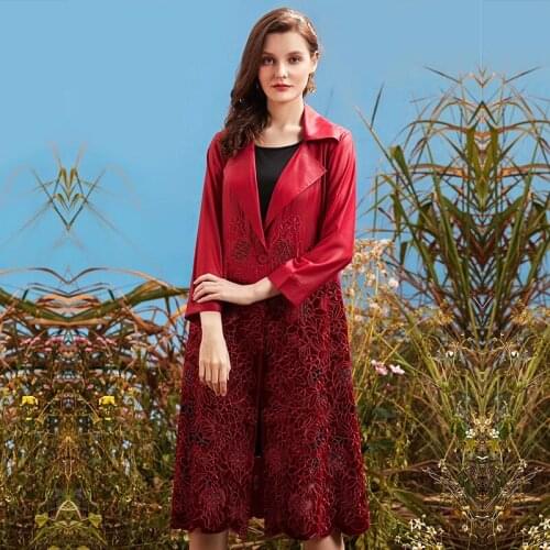 Top Quality New 2020 Spring Autumn Outerwear & Coats Women Luxurious Embroidery Patchwork Single Breasted Coat Trench 4XL