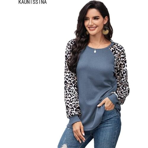 Women Long Sleeve Loose T-Shirt Leopard Print Patchwork Spring Autumn Tops Ladies O-Neck Casual tshirt Clothes
