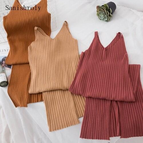 Sanishroly Autumn Women Spaghetti Strap Dresses Sexy Split Long Knitted Dress Female Sleeveless Bodycon Tank Dress Vestidos C028