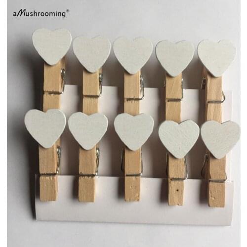 20 White Heart Wooden Pins Mini Heart Clothespins, White Wooden Clips Pretty Packaging Gift Embellishment