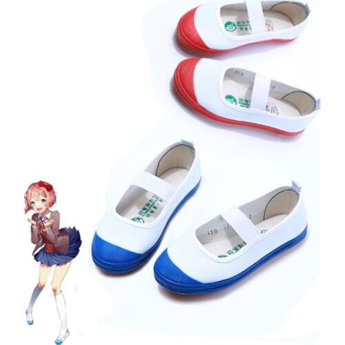 2019 Game Doki Doki Literature Club Cosplay Shoes Sayori Cosplay Yuri Natskuki Cosplay Sports Shoes for Women Blue Red Shoes