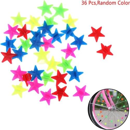 36Pcs Colorful Star Bike Bicycle Wheel Spoke Beads Luminous Plastic Clip Spoke Bead Bicycle Beads Wire Beads Decor (Mix Color)