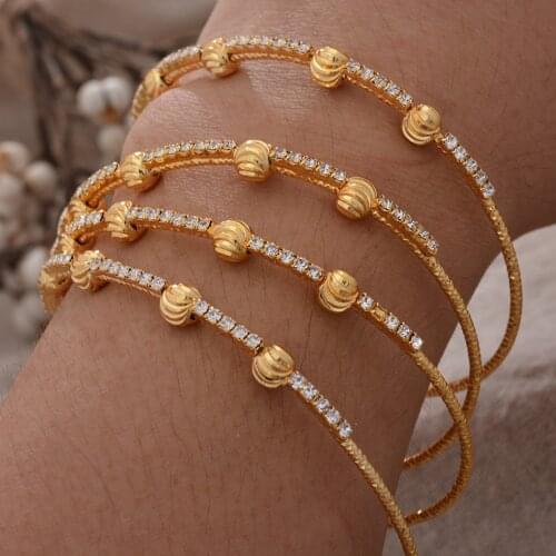 4pcs/Lot Ethiopian Gold Color Cuff Bangles For Women Bride Wedding Bracelet African Arab Jewelry Middle East Free Size