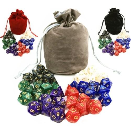 42 Dice Pearlized Effect DnD Dice Sets 7PCS*6Sets D4 D6 D8 D10 D10% D12 D20 with Velvet Bag for Rpg