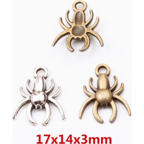 50pcs 17*14MM Antique silver color spider charms vintage bronze spider pendant for necklace bracelet earring diy jewelry making