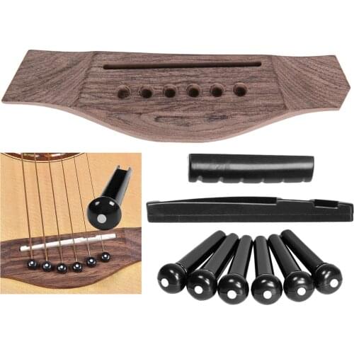 6-String Acoustic Wood Guitar Bridge with Plastic Bridge Pins Nut Saddle Replacement Kit