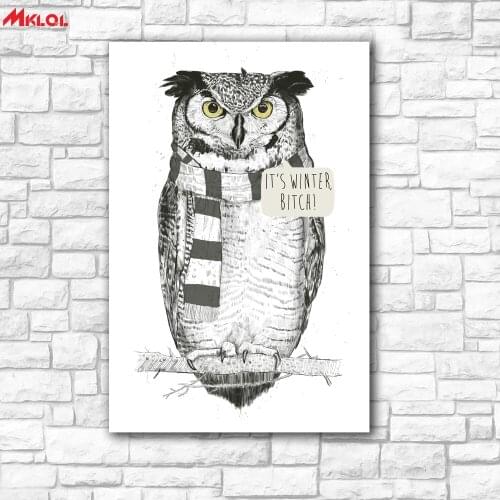 Large Wall Art, Winter Owl ,Restaurant study Bedroom Decor Wall oil Painting Print Nice wall picture for living room no frame