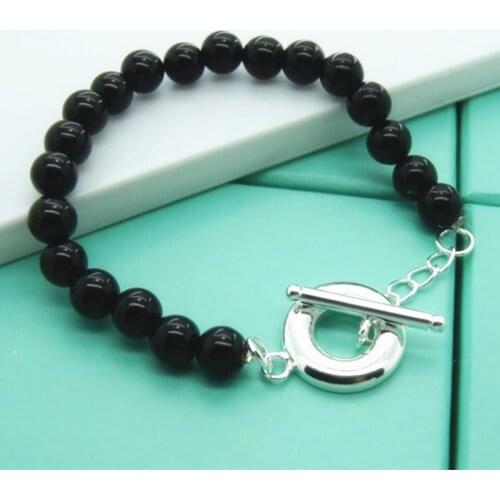 925 Sterling Silver Black Agate OT Buckle Bracelet For Woman Charm Wedding Engagement Fashion Party Jewelry Gift