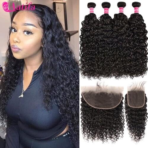 Brazilian Water Wave Bundles With Frontal 100% Human Hair 3/4 Bundles With Closure Virgin Hair Lace Frontal With Bundles Aatifa