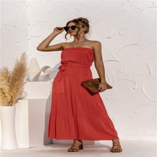 2022 One-piece Tube Top Dress Personality Fashion Blue Solid Color Dress Asymmetric Long Skirt 2022 Summer Irregular for Woman