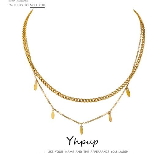 Yhpup Delicate Chain Double Layered Jewelry Necklace Stainless Steel Collar Gold Trendy Necklace бежутерия женская колье Gift