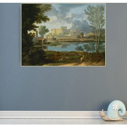 Citon Nicolas Poussin《Landscape with a Calm》Canvas Oil painting Famous Artwork Poster Picture Modern Wall decor Home Decoration