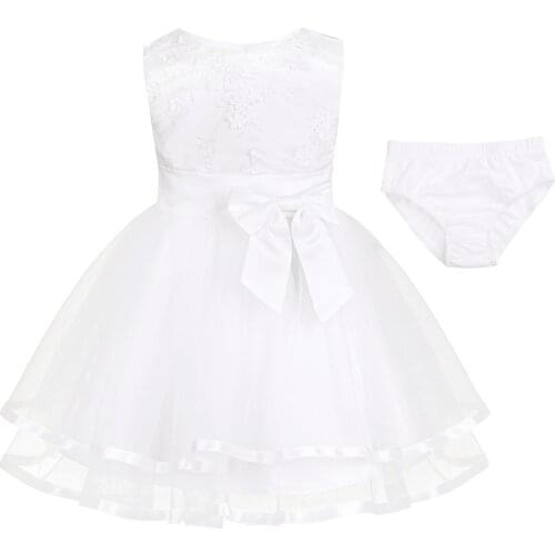 2021 White Dress Ceremony 1st Birthday Dress For Baby Girl Clothes Beading Princess Dress Ball Gown Party Dresses with Bloomers
