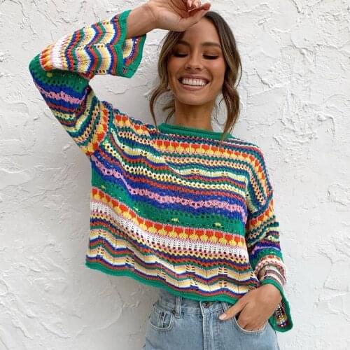 Ardm Casual O Neck Flared Sleeve Stripe Patchwork Knitted джемпер женский Loose Patchwork Winter Clothes Women 2021 Pullover Top